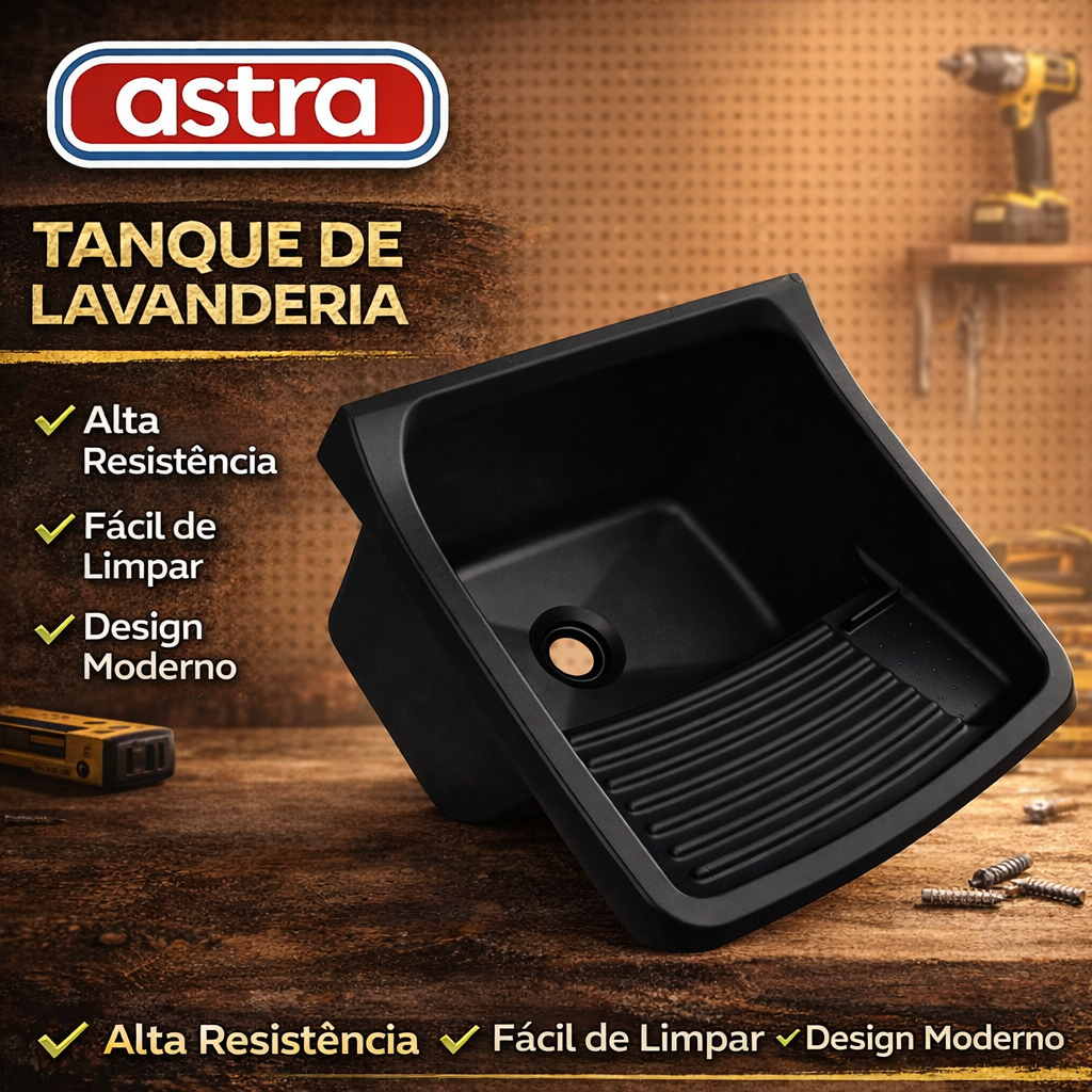 Tanque 40L 34L ou 22L Astra Preto Kit Instalação Completo Válvula e Sifão Pia Lavanderia Lava Roupa
