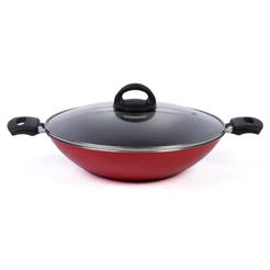 Frigideira Wok Antiaderente Tampa De Vidro 30Cm Vermelho Nacional