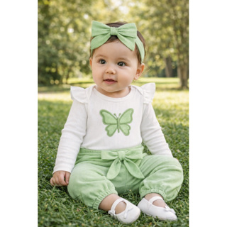 ⭐ Conjunto Body + Calça + Laço – Borboleta  Bebê Menina  Cx MDF⭐ em Oferta na Shopee