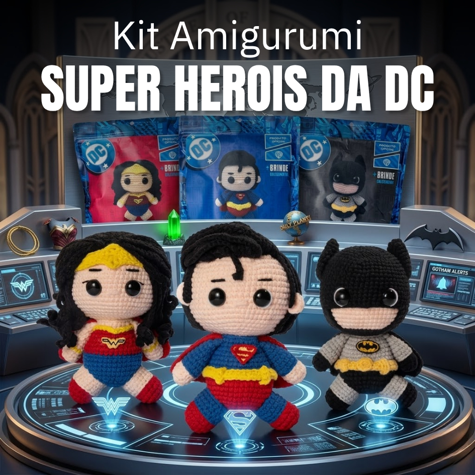 Kits Amigurumi Super Herois da DC Linhas Corrente- Superman, Mulher Maravilha, Batman, Kripto