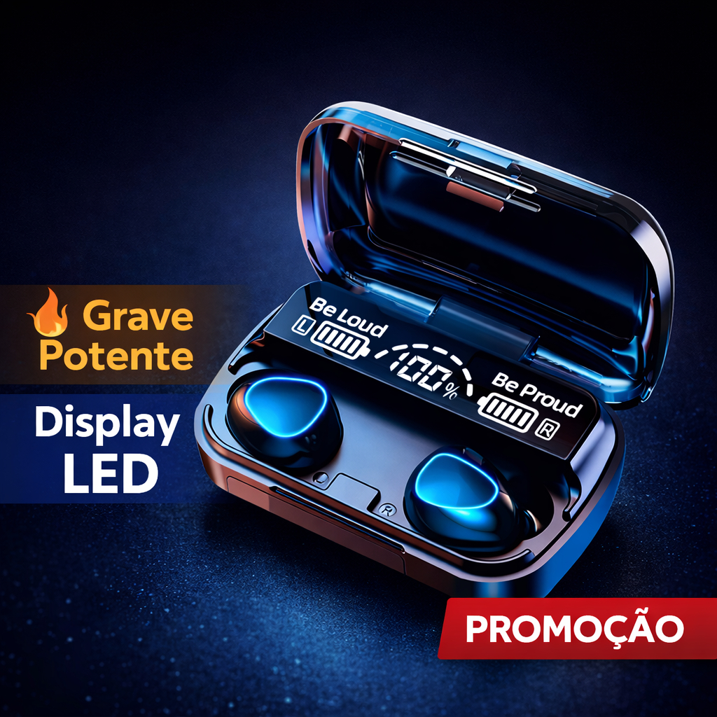 Fone Bluetooth M10 Sem Fio com Display LED | Grave Potente + Microfone + Case Carregador