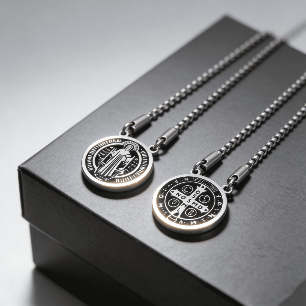 Colar Escapulário São Bento Aço Inoxidável 316l Unissex Medalha Religioso Proteção