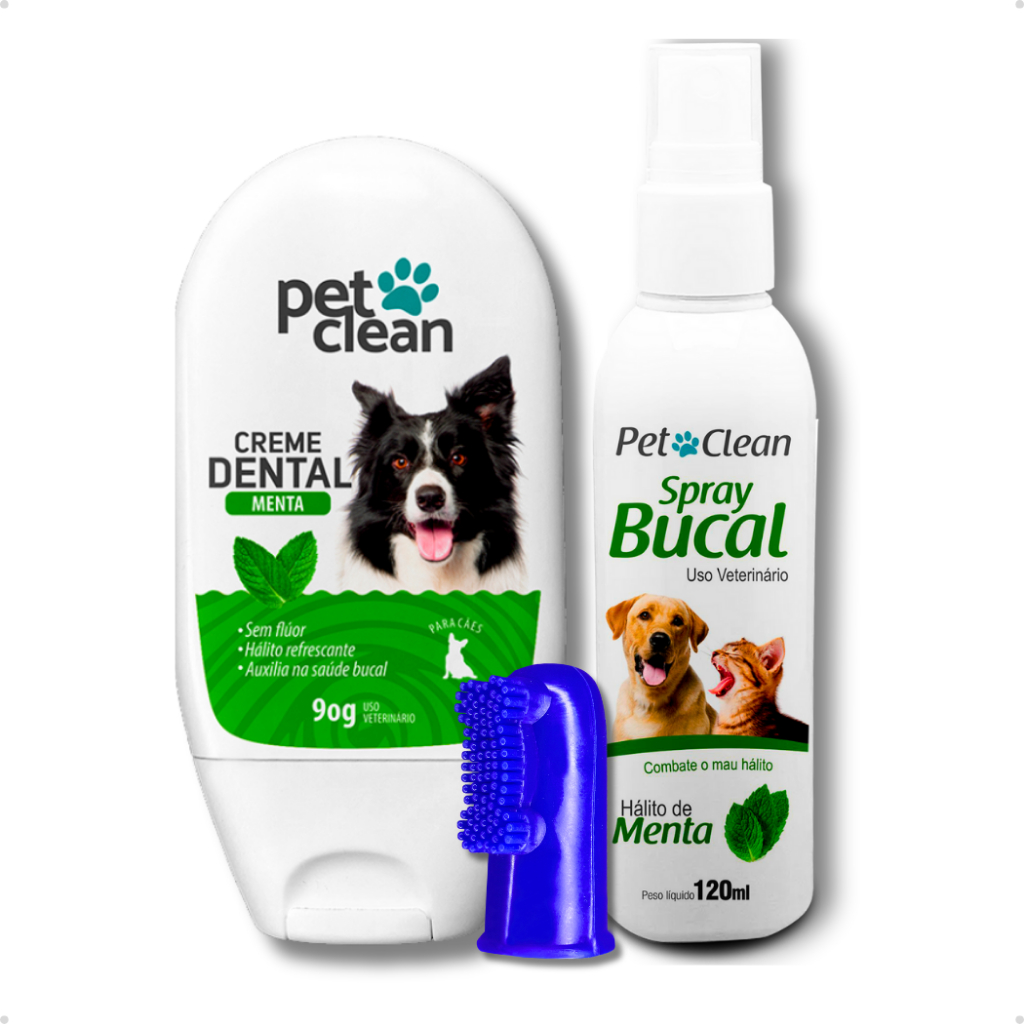 Imagem Kit Higiene Bucal Creme Dental Pasta de Dente Cachorro e Gato + Spray Bucal + Dedeira Pet Clean