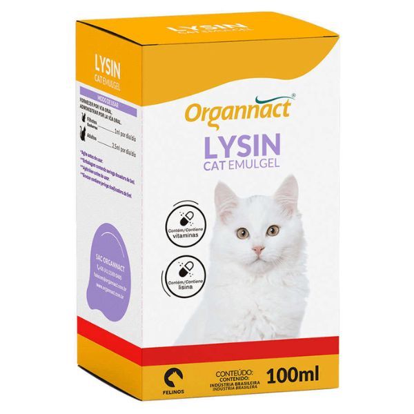 Lysin Cat Emulgel 100ml Organnact Vitamina Lisina Gatos Miau em Oferta na Shopee