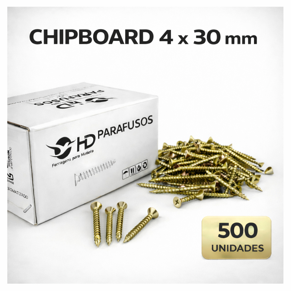 Parafuso 4x30 Para Madeira Mdf Mdp E Buchas Chipboard Phillips Cabeça Chata Caixa 500 Peças