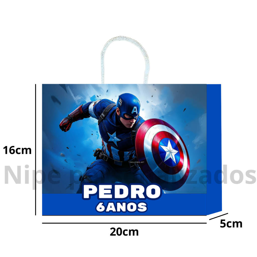 Sacolinha Surpresa Capitão America Vingadores 20x16x5 Aniversario lembrancinha Sacola personalizada ( PRÉ MONTADO )