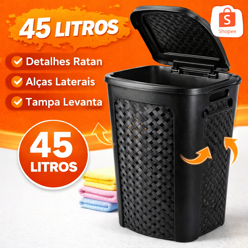 Cesto de Roupa Suja 45 Litros Rattan Com Alça Reforçado