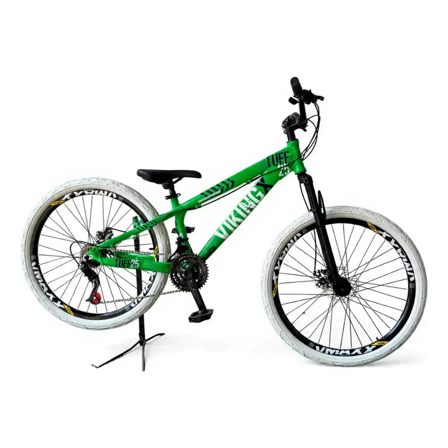 Bicicleta aro 26 vikingX verde neon aro Vmaxx pneu kenda flame branco freio a disco