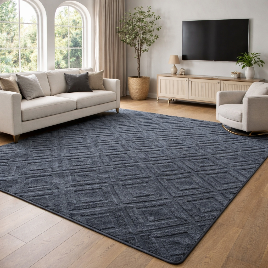 Tapete Sala Grande 2,00x1,40 Antiderrapante Pelo Baixo Com Relevo