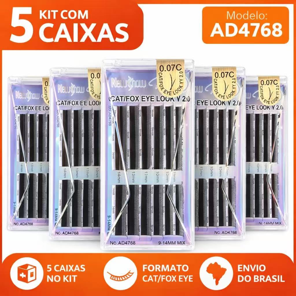 New Show 5 CAIXAS Cílios Traço Inclinado YY Original com Selo Fio0.07 Extensão de Cilios Alongamento