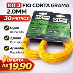 Kit 2 Fio Nylon Roçadeira 2.0mm 15m Aparador Corta Grama Reforçado