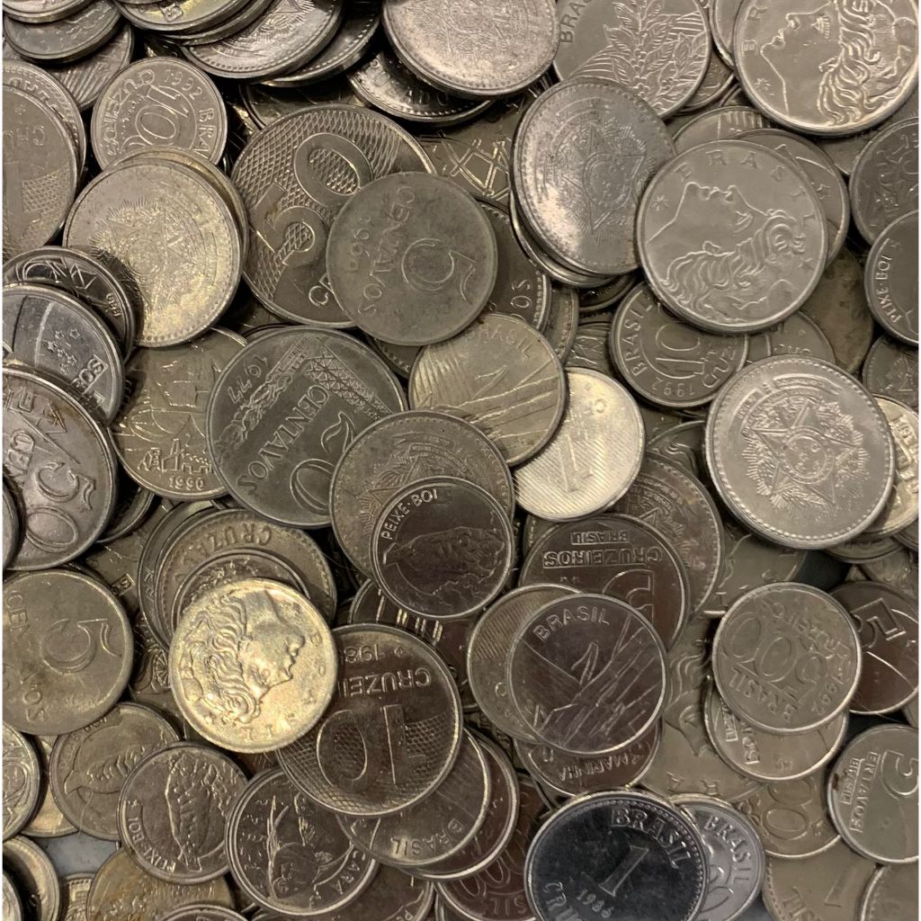1 QUILO E MEIO DE MOEDA AÇO INOX DE CRUZEIROS CRUZADO CENTAVOS ETC, POR VOLTA DE 300 MOEDAS.