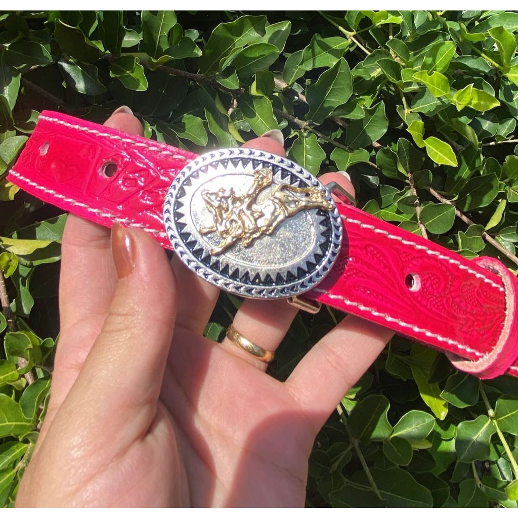 Cinto Country Infantil Rosa Boiadeira Cartas Vaquejada Artesanal Couro 100% Bovino Envio Imediato !!