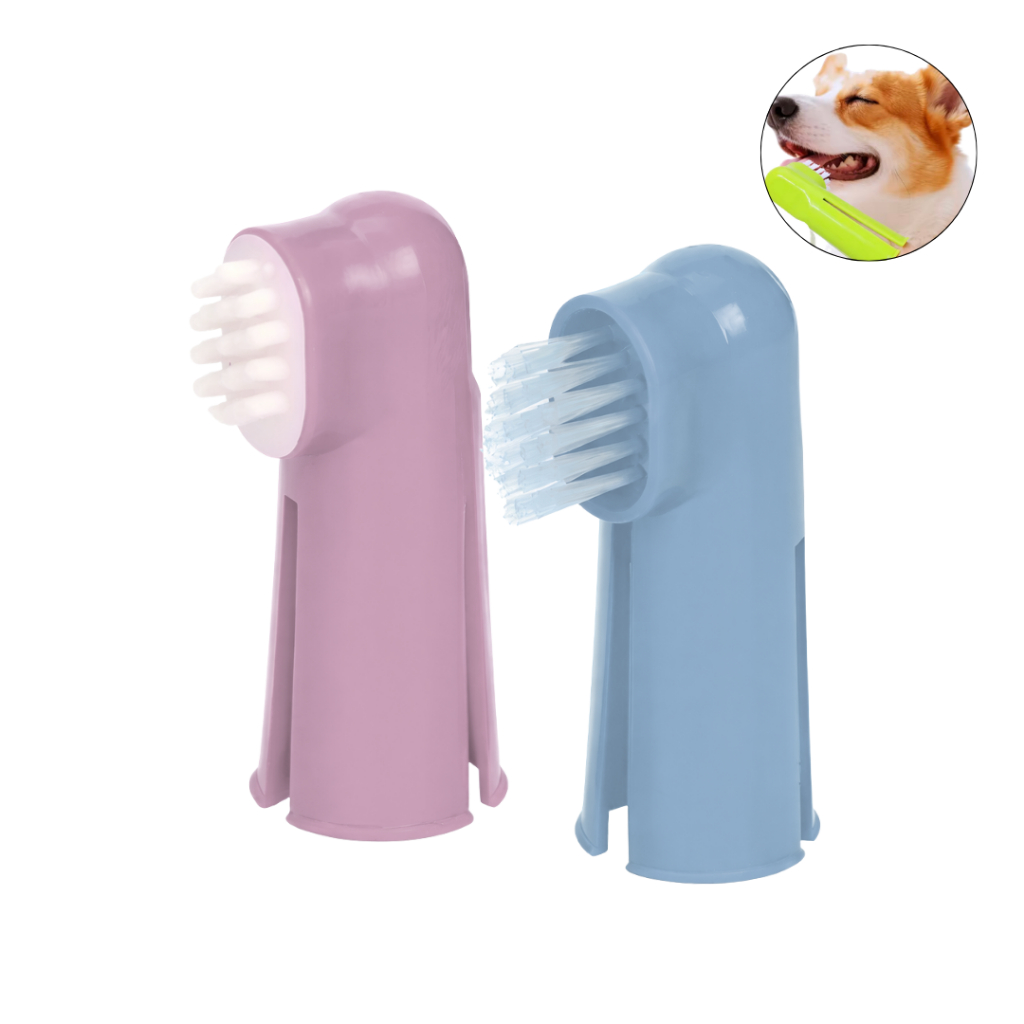 2 Dedeiras Escova Dental Cães Gatos Elimina Tártaro Mau Hálito Higiene Pet