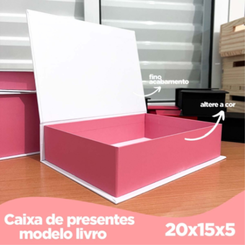 Kit 20 unidades Caixa livro em Cartonagem 20x15x5 BRANCAS - Caixa Presentes Padrinhos Namorados Batizados