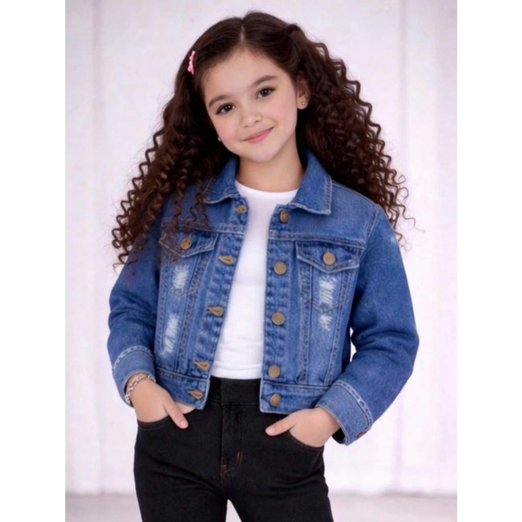 Jaqueta Jeans Feminino Infantil Juvenil Criança Infanto Juvenil Tendencia Elegance