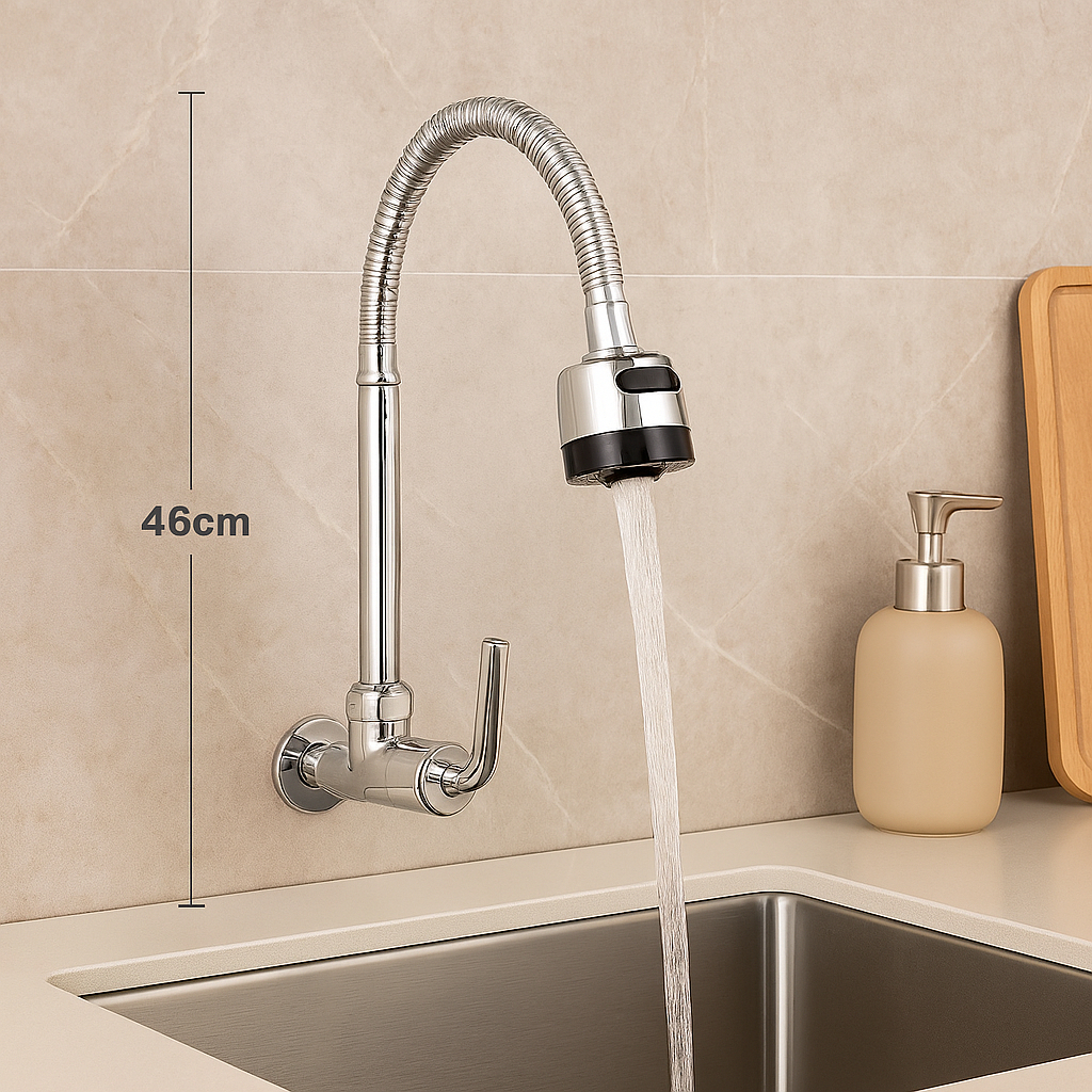 Torneira Gourmet Flexível de Parede ou Mesa Inox Ducha 1/2” Cozinha Moderna Bancada Praticidade Resistente Projetada