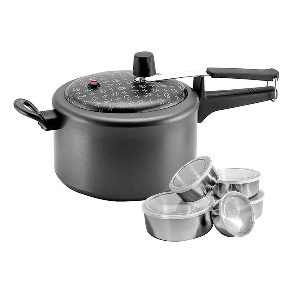 Panela de Pressão 3,0L Antiaderente Panelux E Conjunto Tigelas Com Tampa Inox 5