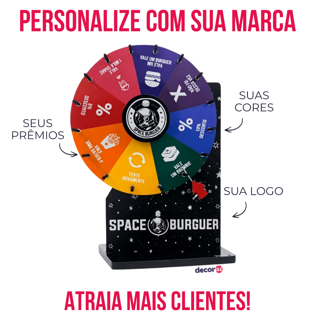 Roleta Brindes e Prêmios Personalizada para Eventos Vendas Sorteios - Balcão