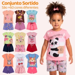 Kit Bebe 20 Peças De Roupas Menina Infantil - 10 Conjuntos de verão - 10 Blusas + 10 bermudas Shorts Feminino Calor