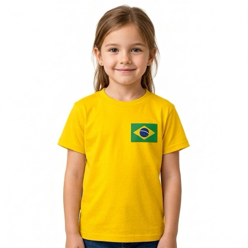 Camiseta Feminina Camisa Brasil Infantil Menina Copa do Mundo Blusa Algodão Bandeira do Brasil Futebol Neymar Jogador