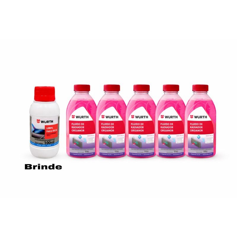 Kit 5x Fluido De Radiador Arrefecimento 1 litro Wurth + Limpa Para Brisa 100ml