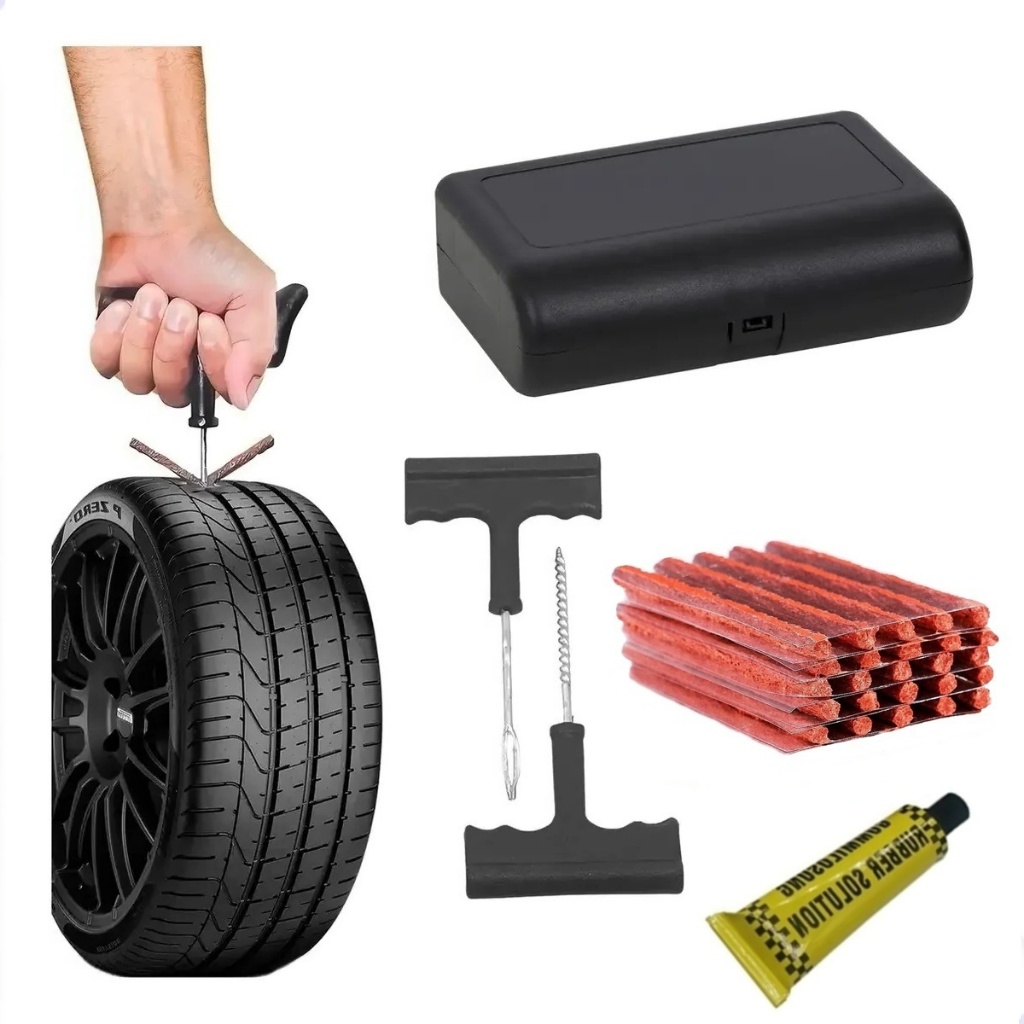 Kit Ferramenta Com Estojo 25 Remendo Para Reparo De Pneu Carro / Moto