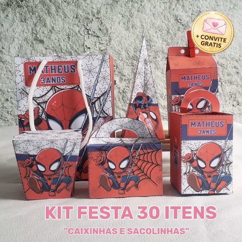 Kit Festa 30 Itens Homem-Aranha | Completo | Personalizado | Festa Infantil | Brinde Convite Digital