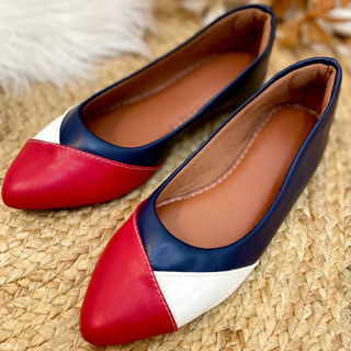 Sapatilha Feminina Bico Fino Tricolor Conforto para o Dia a Dia em Oferta na Shopee