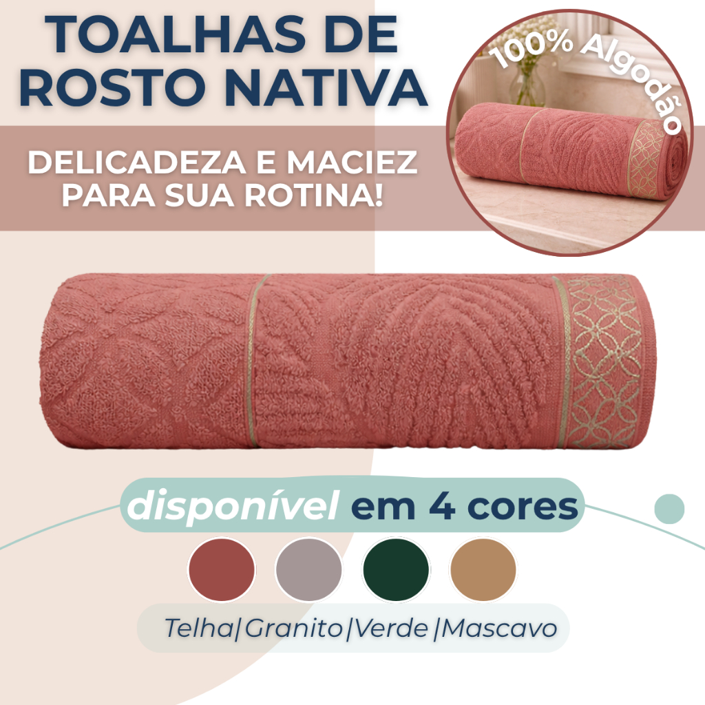 Toalha de Rosto Nativa Avulsa Felpuda Alta Absorção Toque Suave Macia 100% Algodão 420g/m² Appel