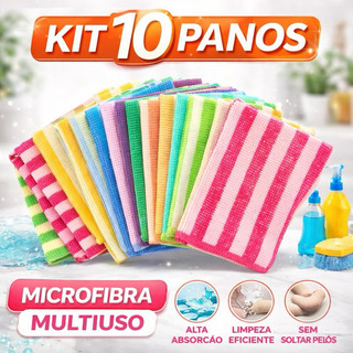 Kit 10 Pano de Microfibra Panos Para Limpeza P/ Banheiro Cozinha Multiuso Alta Absorção Mágico