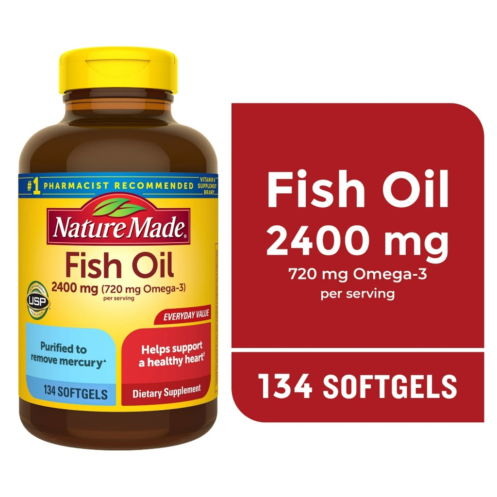 Fish Oil 2400mg + 720mg Ômega 3 NATURE MADE 134 SOFTGELS IMPORTADO EUA