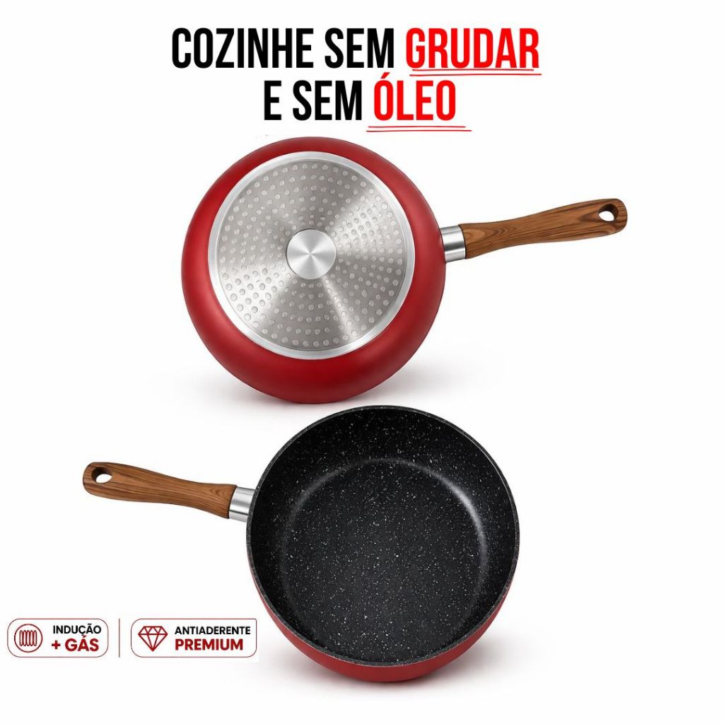 Panela Frigideira Antiaderente 26cm - Não Gruda Uso Diário Fácil de Limpar - Para todo tipo de fogão