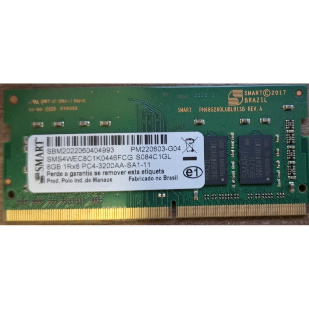 Memória Smart 8Gb PC4 3200MHz para notebook
