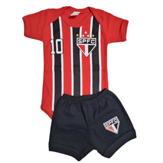 Kit Body Bebê Sao Paulo Vermelho + Calção Shorts Tapa Fralda Culote