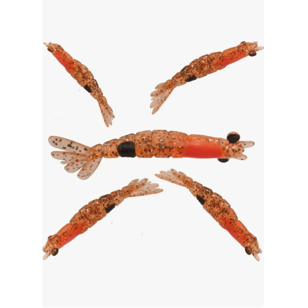 Kit 5 Iscas Soft Camarão Artificial Snook Robalo 8 cm Chá Red Ovado Plastisol