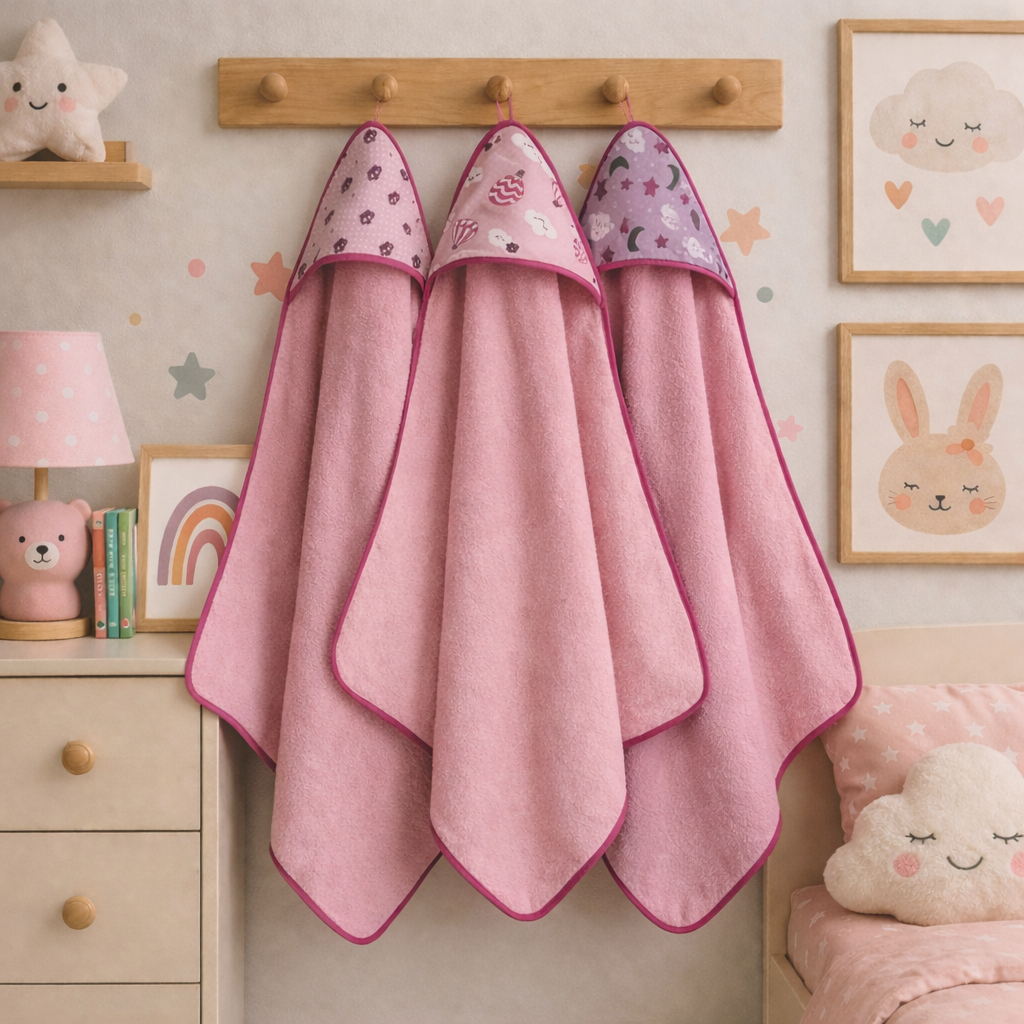 Kit 3x Toalha De Banho Bebe Recem Nascido Dupla Face Modelo Luxo Capuz Forrada Fralda 100% Algodão