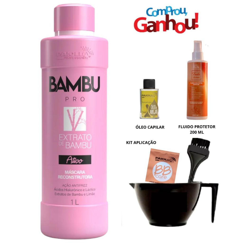 Paiolla Progressiva Bambu Litro (ativo passo 2) + kit aplicação + Fluido 200ml e óleo 7ml em Oferta na Shopee