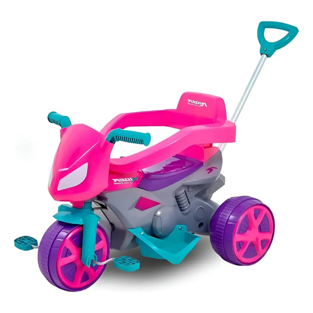 Triciclo Infantil 2 em 1 Moto Andador Rider com Haste Direcionável Motoquinha pa