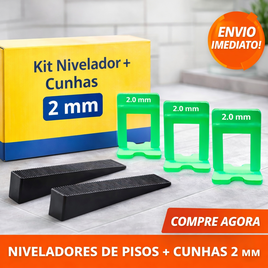 kit 1000 Niveladores de Piso Porcelanato 2mm +100 Cunhas Slim
