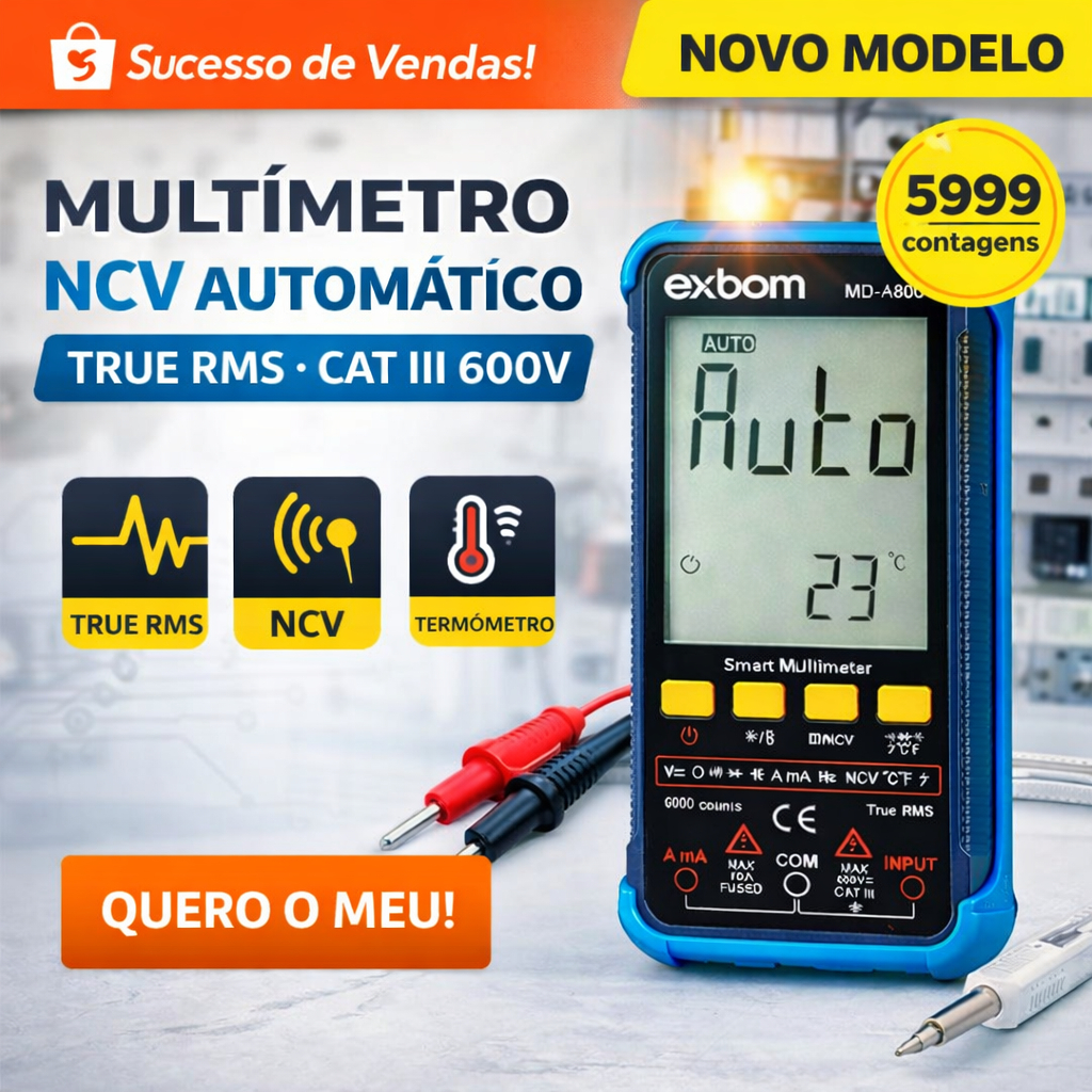 Multimetro Digital Automatico True Rms 5999 Cat Iii Ncv Exbom MD-A800