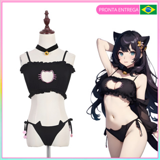 Lingerie Neko Kawaii Gato Kitty Lingerie Cosplay Neko Girl Anime Otaku Fantasia Halloween Gatinha em Oferta na Shopee
