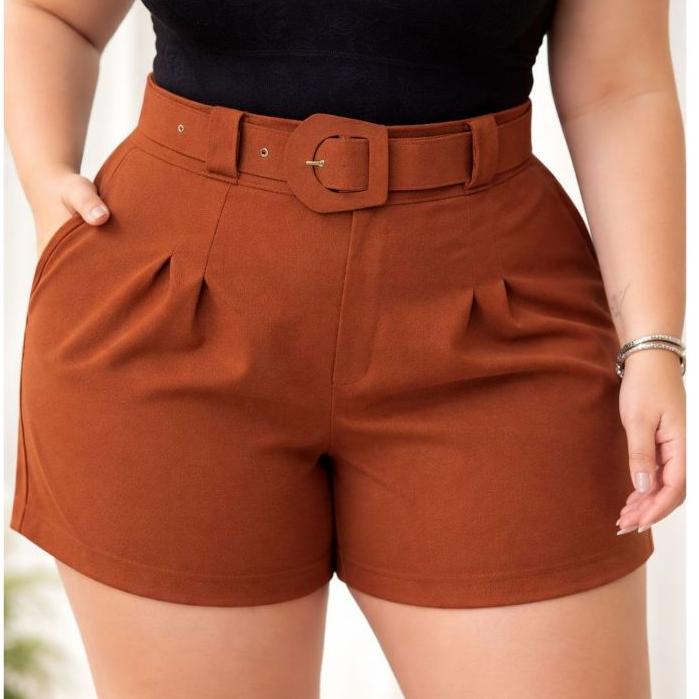 Short Alfaiataria GG, Plus Size Moda Femina Short Social Com Sinto Tamanho 46 ao 52