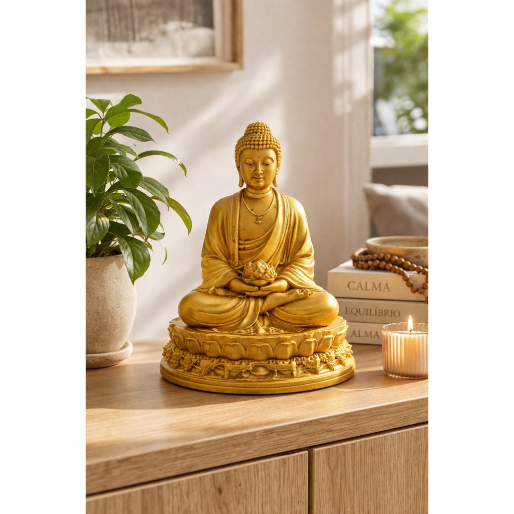Imagem Transforme seu ambiente com paz e elegância – Estátua Buda Dourado para decoração zen e energia positiva