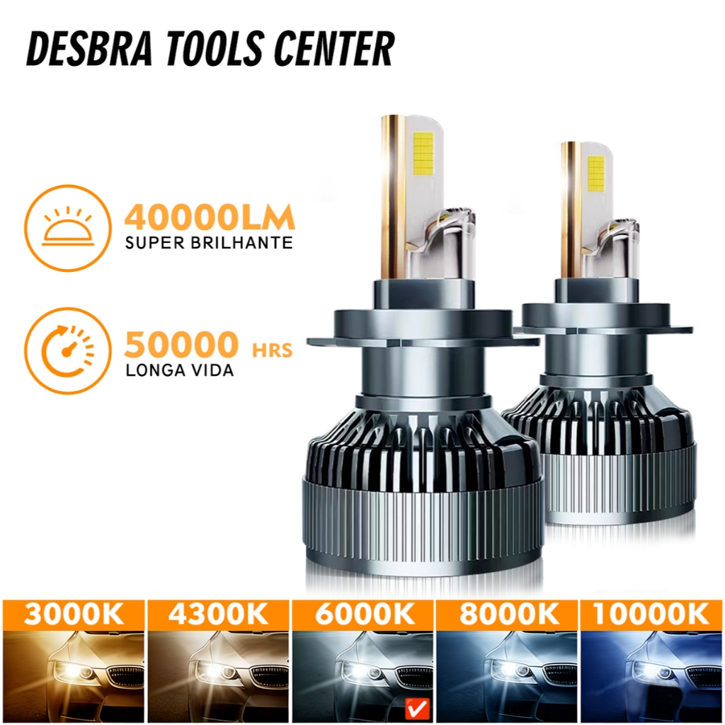 Par de Lâmpadas LED M70 H1/H3/H4/H7/H11/9005/9006 600W 40000LM 6000K Branca Pura Super Brilho Compativel em Oferta na Shopee