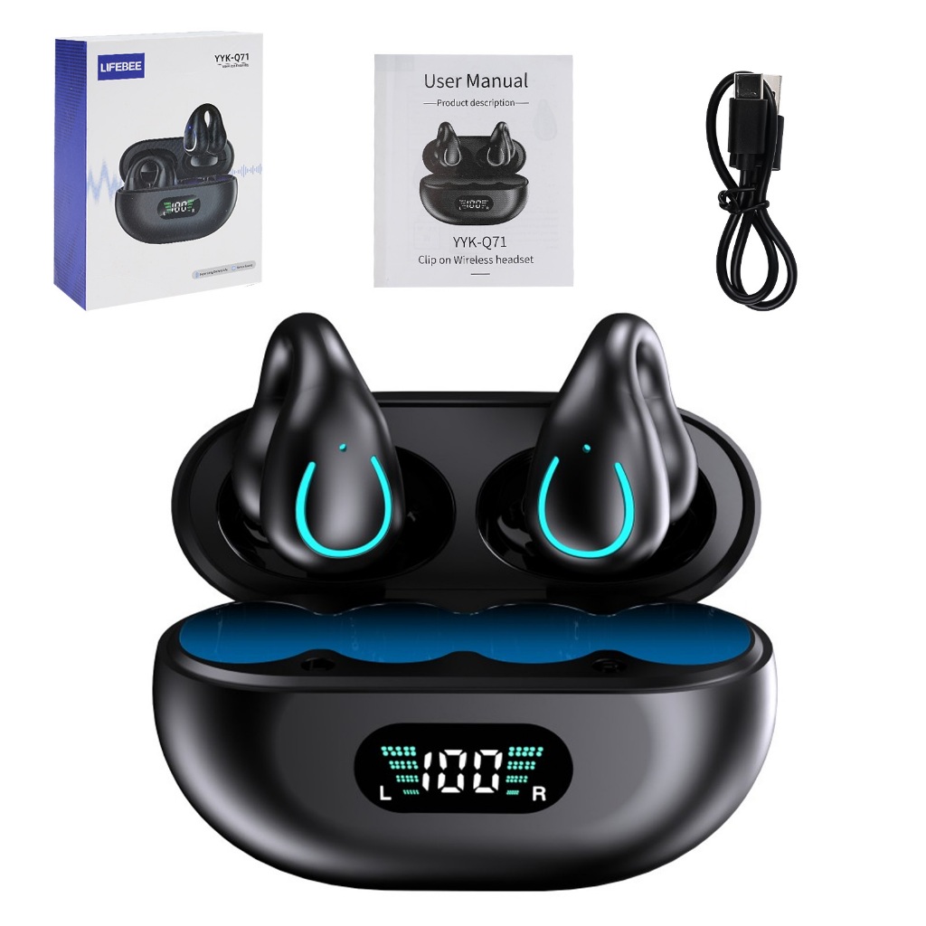 Lifebee Q71 Fones de Ouvido sem fio de Condução óssea com Clipe Bluetooth 5.3 e Bateria Integrada de 300mAh