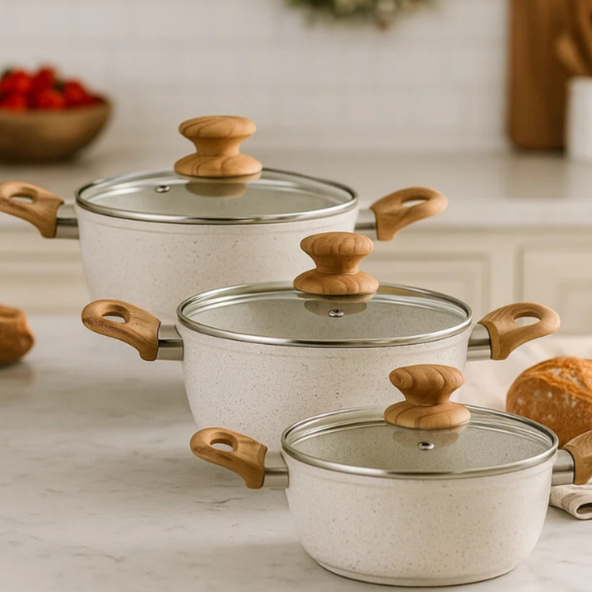 Jogo Panelas Indução Antiaderente Caçarolas Cerâmica Fundo Triplo Grossa em Oferta na Shopee
