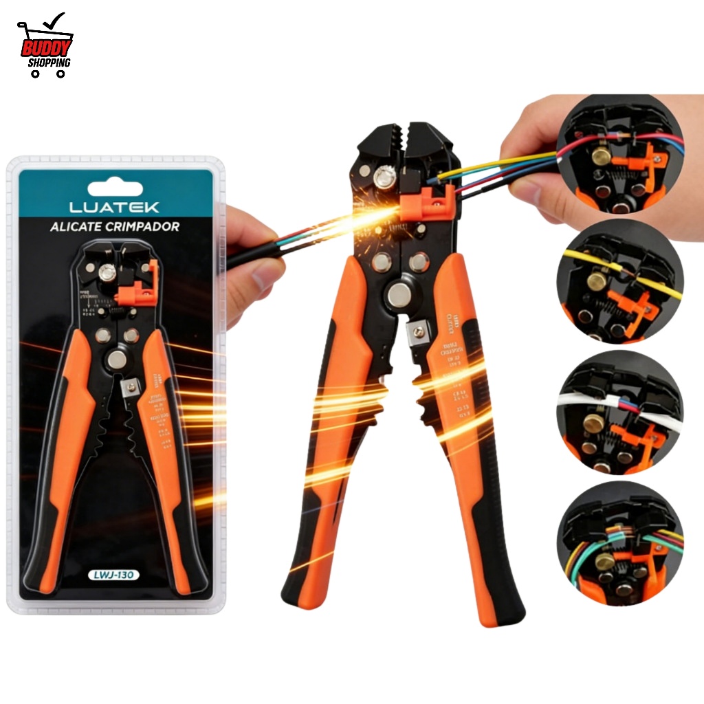 Alicate Decapador Automático 3 em 1 Corta Decapa Crimpa Fios e Cabos Profissional Forte Luatek LWJ-130