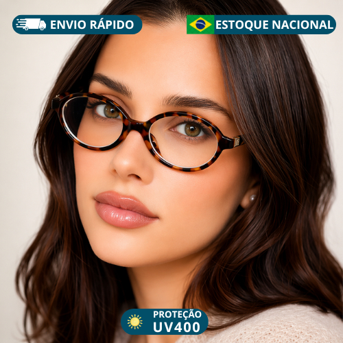 Óculos de Sol Vintage Leopardo Miu Feminino Armação Aro Oval Premium Luxo Moda Proteção UV400