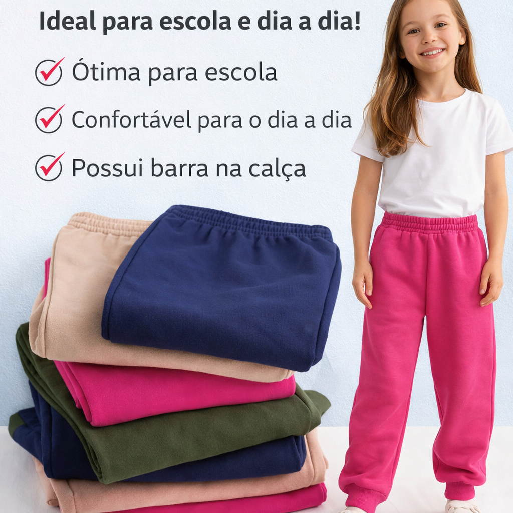 Kit Calça Moletom Infantil Menina do Tamanho 02 ao 12 Anos | Calça de Frio para Menina Inverno (sortida)